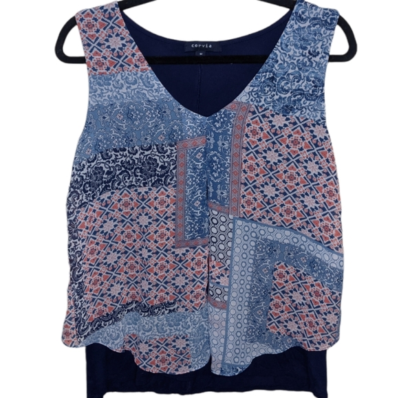 Corvia Sleeveless Blouse Women's Medium Blue Multicolor Print 🦋 - Picture 1 of 8